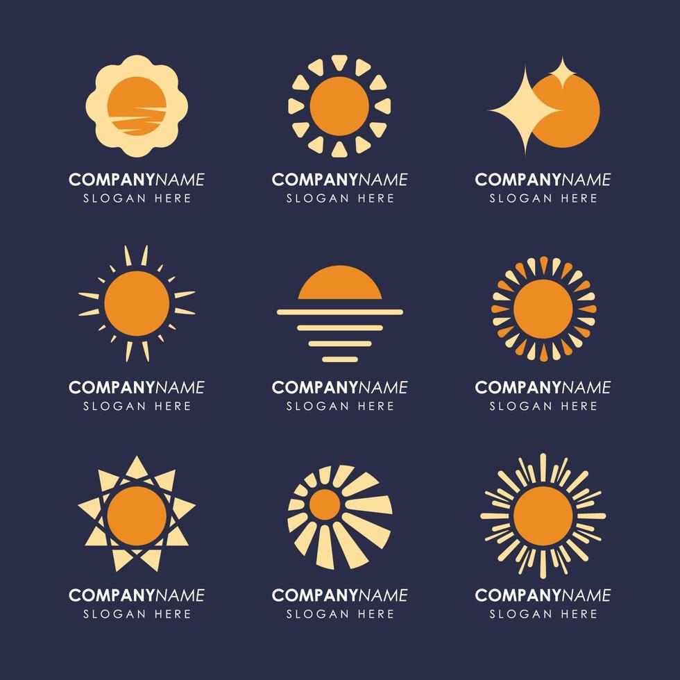 conjunto de conceito de logotipo de sol vetor