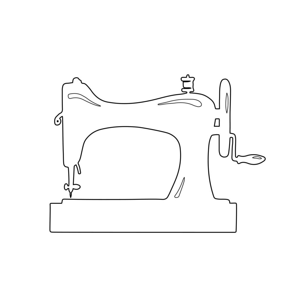 ícone de contorno de máquina de costura ou logotipo isolado no fundo branco. ilustração vetorial para alfaiataria, costura, moda, roupas artesanais, web design vetor