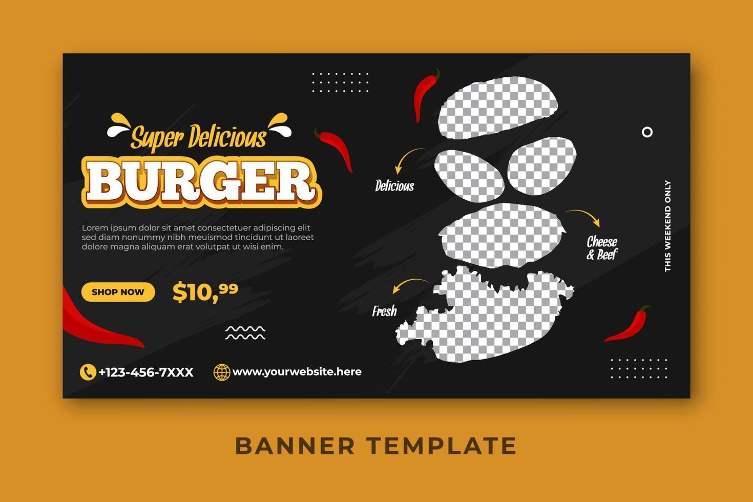 modelo de banner de comida de hambúrguer delicioso vetor