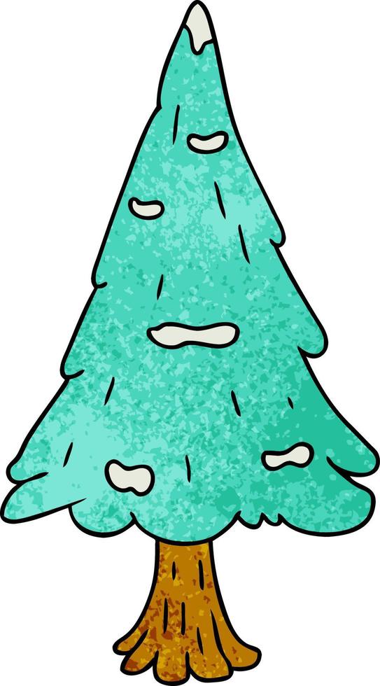 doodle de desenho texturizado única árvore coberta de neve vetor