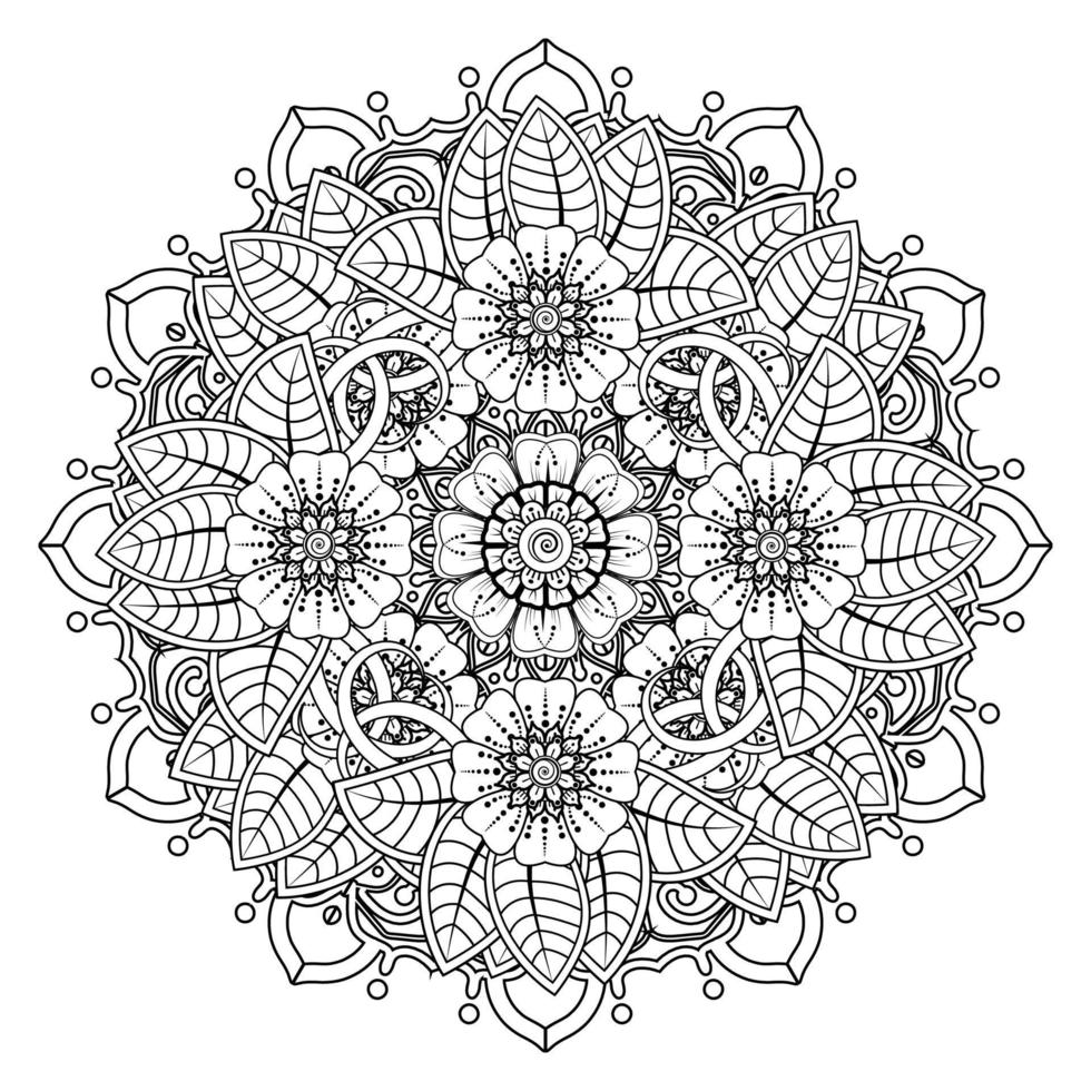 padrão circular em forma de mandala para henna, mehndi, tatuagem, decoração. ornamento decorativo em estilo oriental étnico. página do livro para colorir. vetor