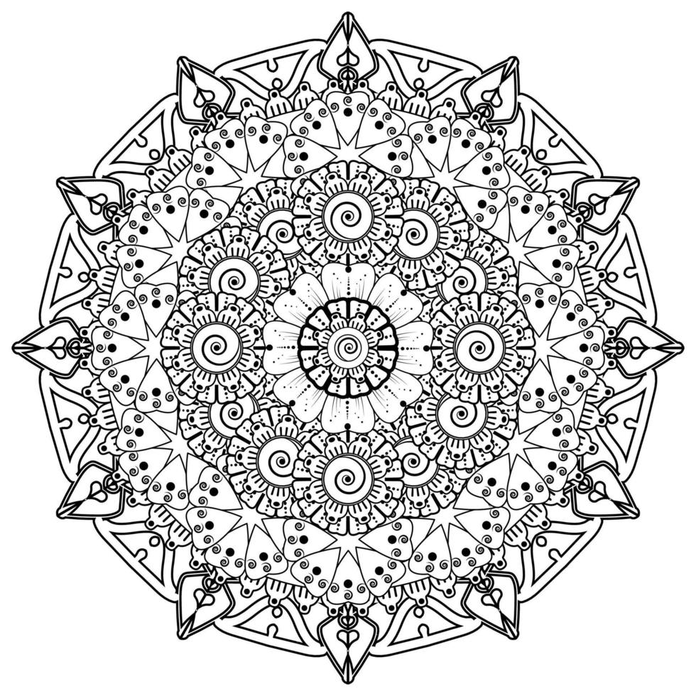 padrão circular em forma de mandala para henna, mehndi, tatuagem, decoração. ornamento decorativo em estilo oriental étnico. página do livro para colorir. vetor