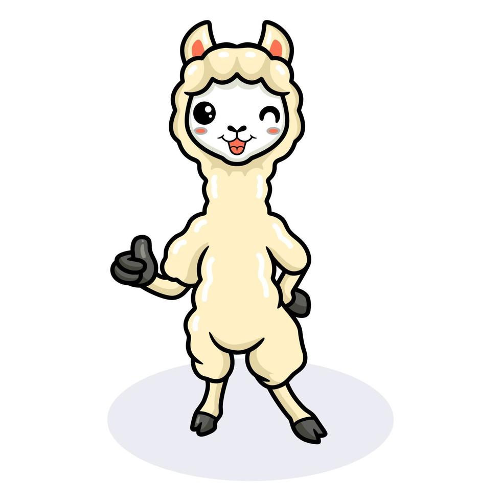 desenho de alpaca bonitinho dando o polegar para cima vetor