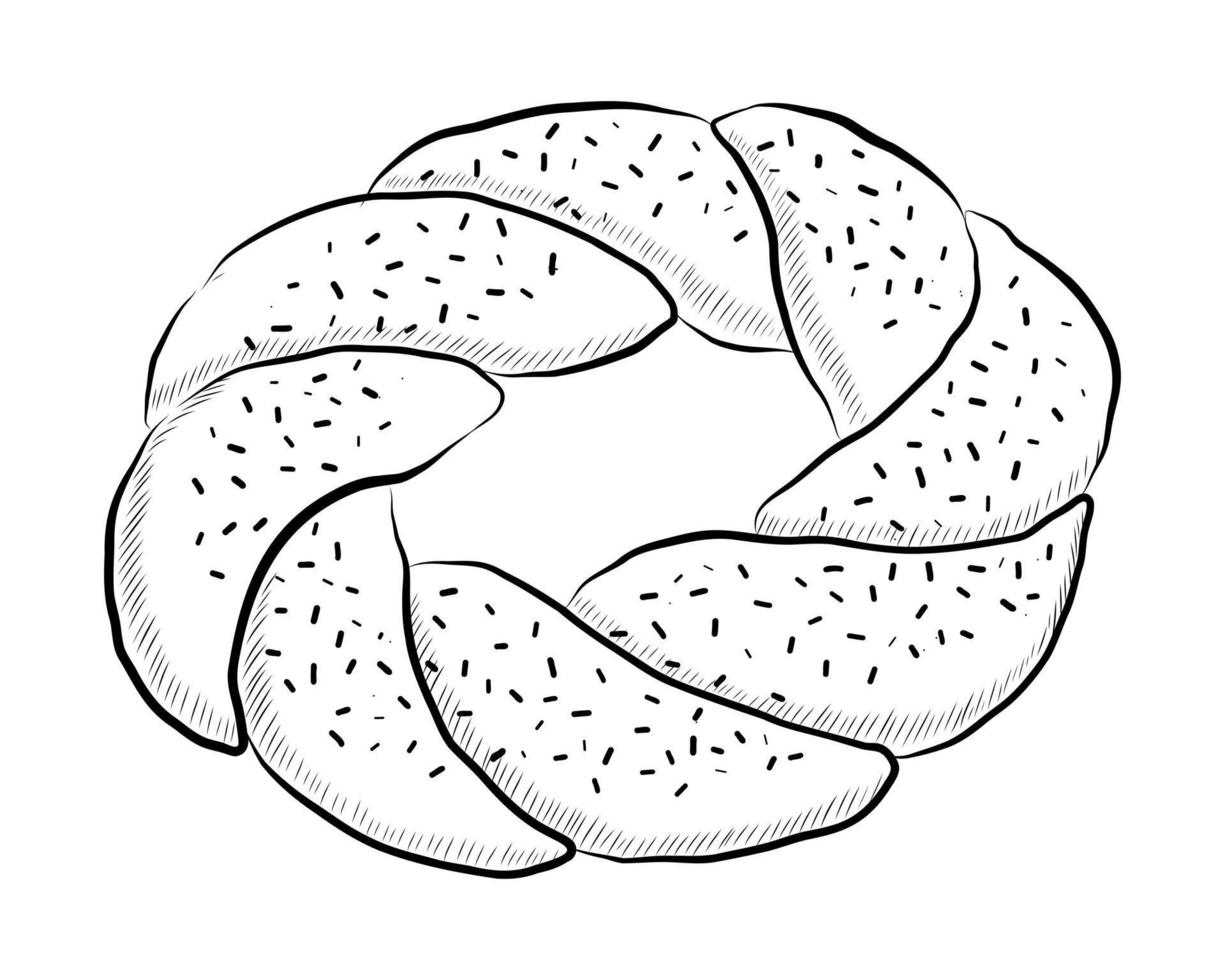 ilustração em vetor preto de um coque redondo encaracolado isolado em um fundo branco
