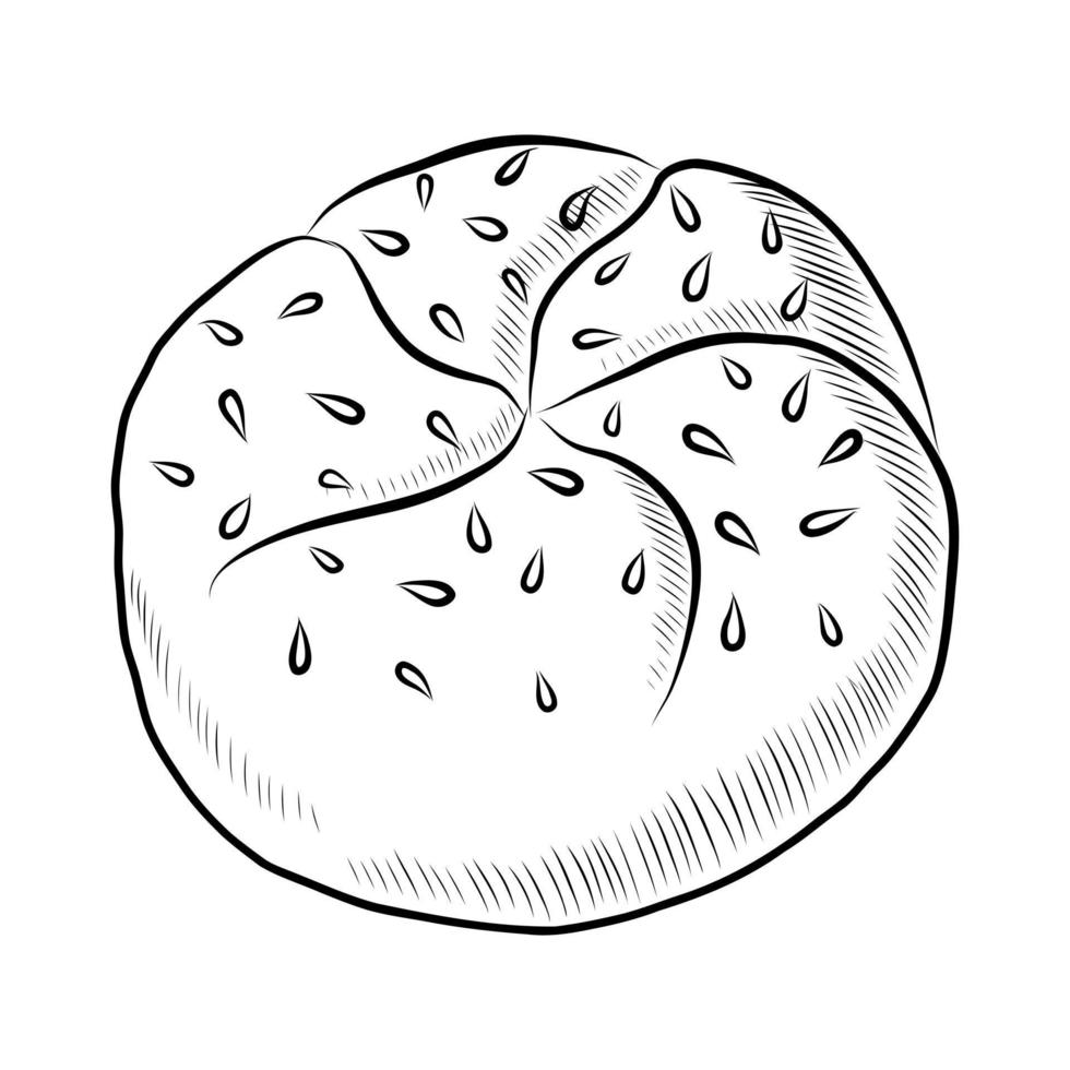 ilustração em vetor preto de um pão redondo isolado em um fundo branco