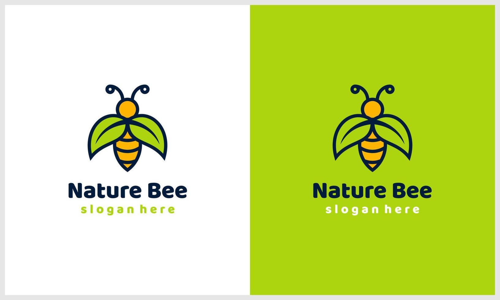 abelha simples com modelo de design de logotipo de conceito de folha de natureza vetor