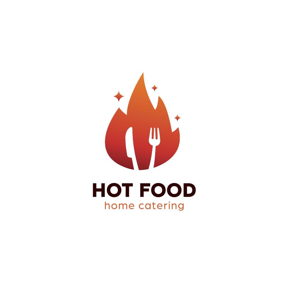 logotipo de comida quente com símbolo de ícone de garfo e faca queimando fogo para restaurante de catering ou café bistrô vetor