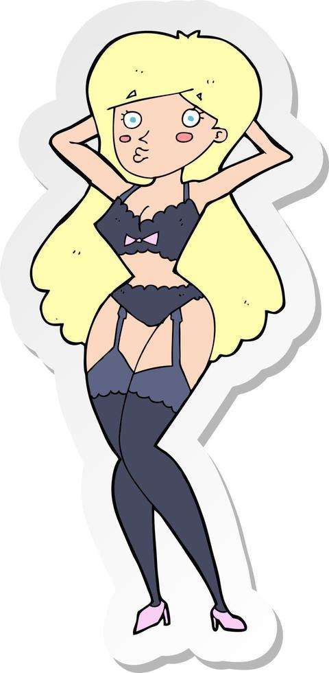 adesivo de uma mulher de desenho animado em lingerie vetor