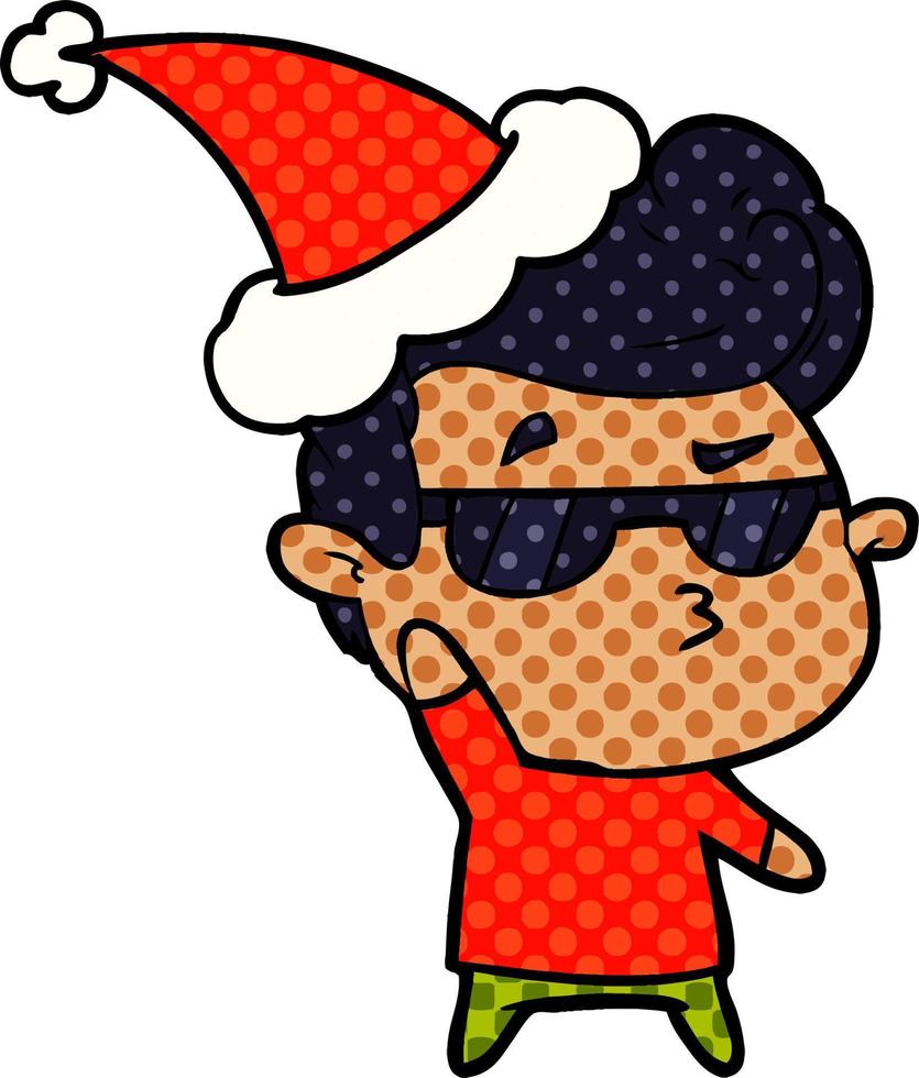 ilustração de estilo de quadrinhos de um cara legal usando chapéu de papai noel vetor