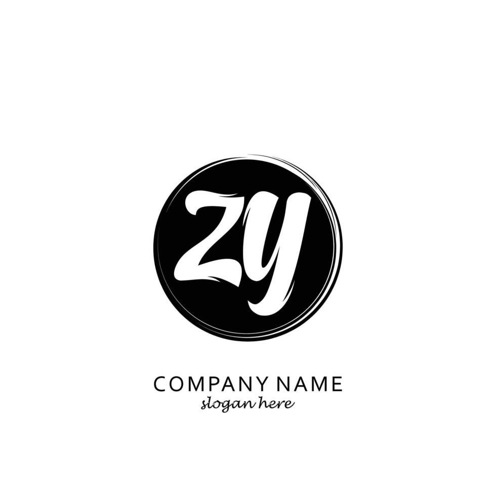 zy inicial com modelo de logotipo de pincel de círculo preto vetor