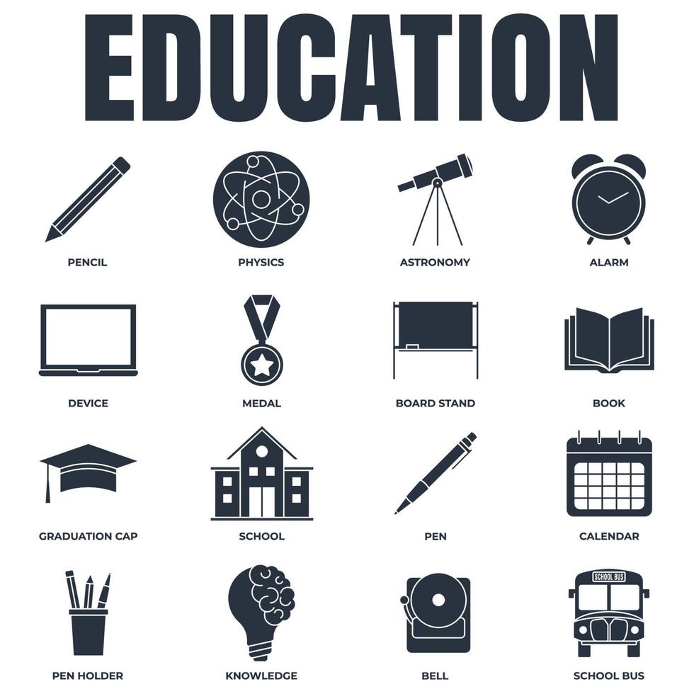 conjunto de educação de volta à ilustração em vetor logotipo ícone escola. volta ao modelo de símbolo de pacote escolar para coleção de design gráfico e web