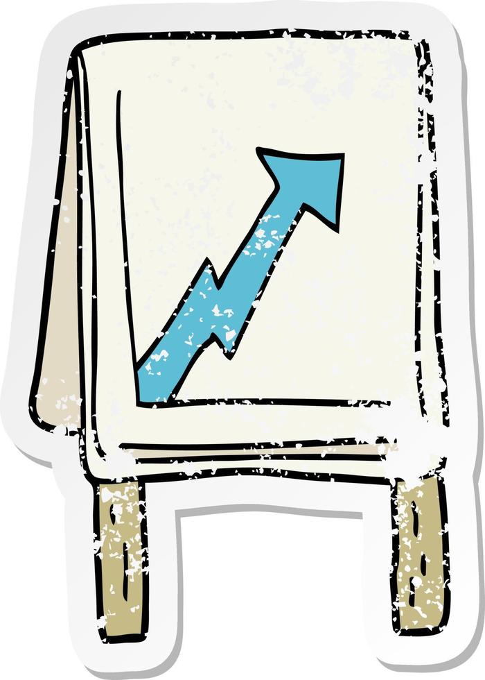 adesivo angustiado de um gráfico de negócios de desenho animado com seta vetor