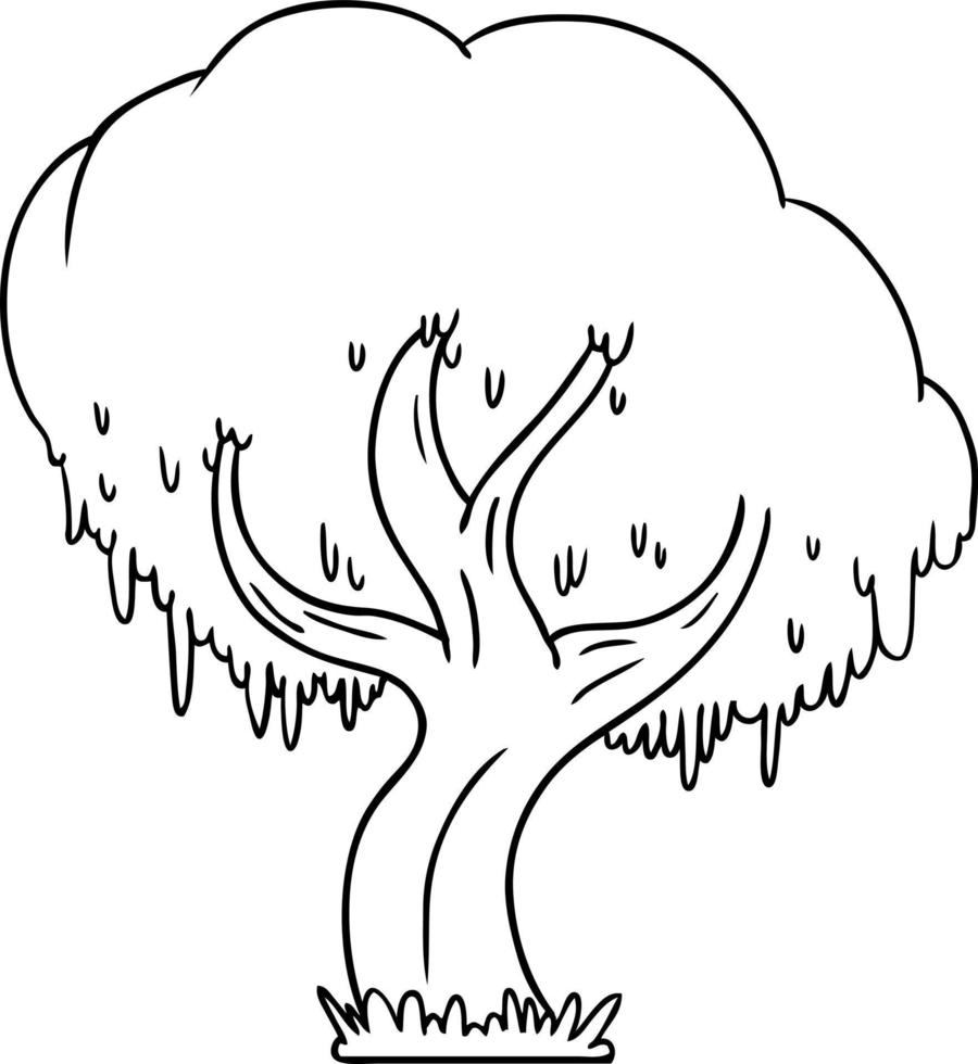 doodle de desenho de linha de uma árvore verde vetor