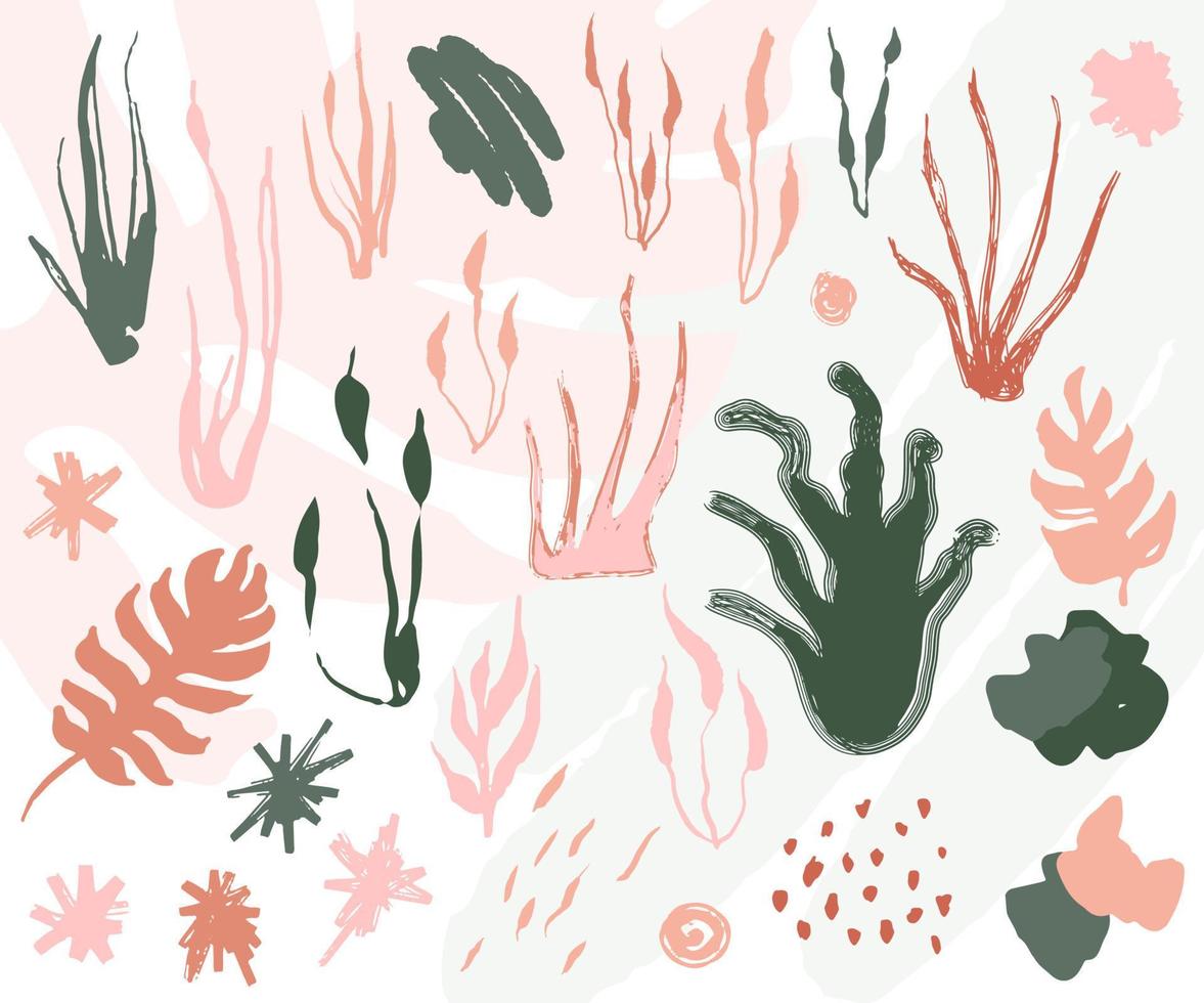 conjunto de cores vetoriais abstratas de ondas, rabiscos e sementes desenhadas no estilo doodle. vetor