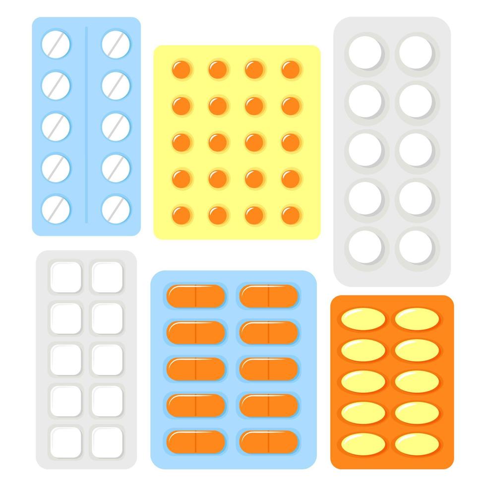 um conjunto de comprimidos em embalagens diferentes vetor