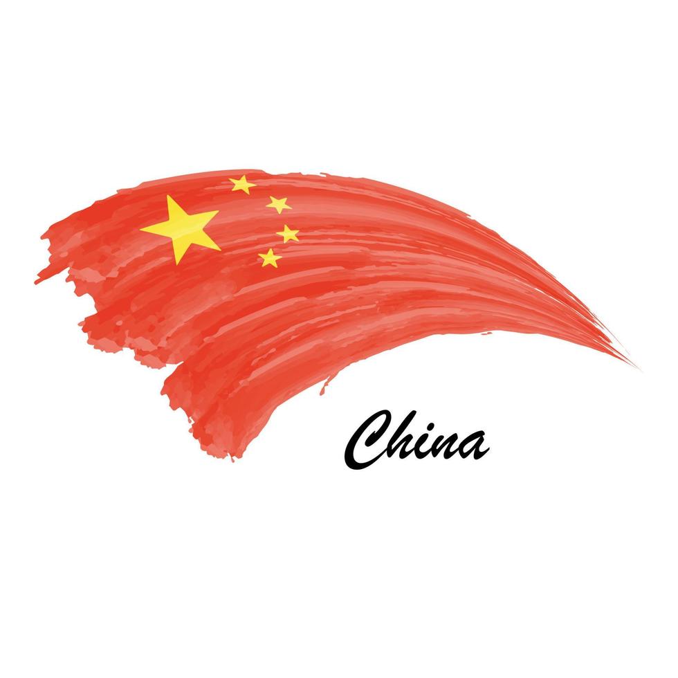 bandeira de pintura em aquarela da china. ilustração de pincelada vetor