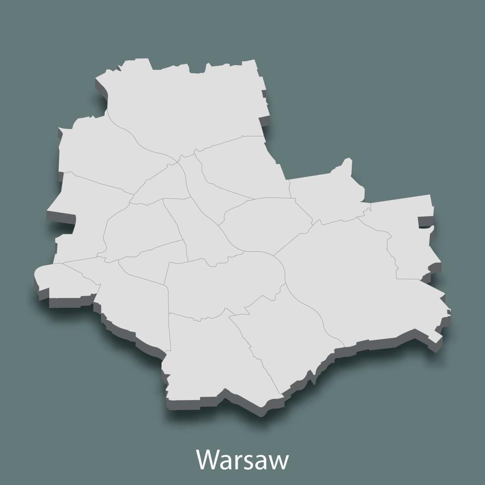 3d mapa isométrico de varsóvia é uma cidade da polônia vetor
