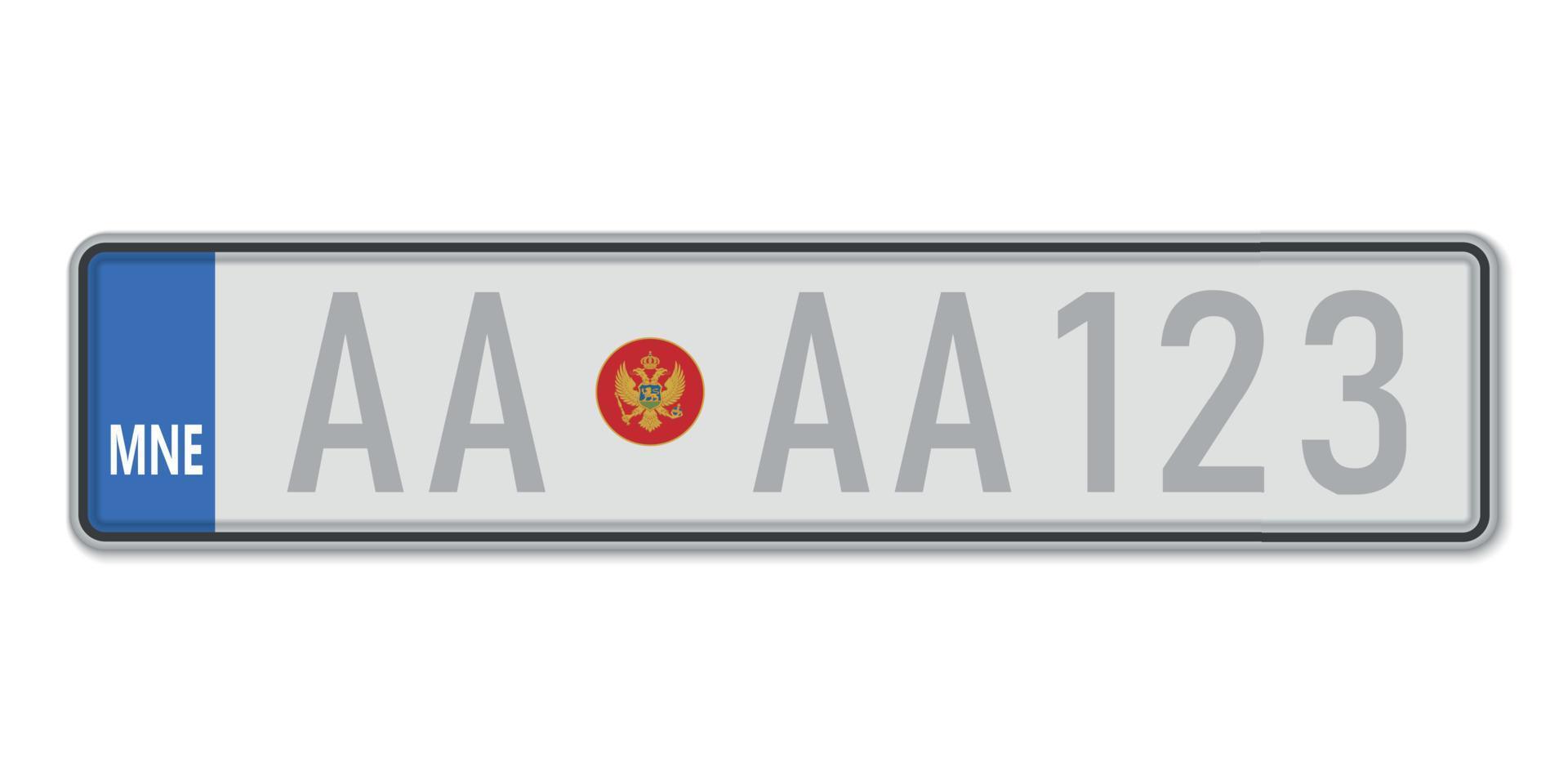 placa do carro. licença de registro de veículos de montenegro vetor