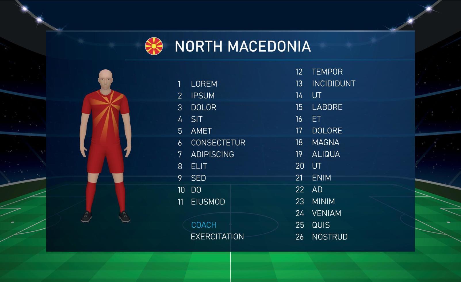 gráfico de transmissão de placar de futebol com time de futebol do esquadrão da macedônia do norte vetor