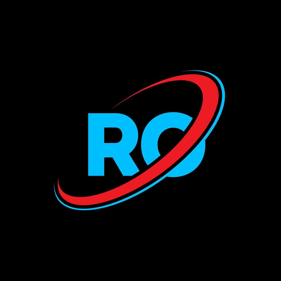 design de logotipo de carta ro ro. letra inicial ro linkado círculo monograma maiúsculo logotipo vermelho e azul. ro logotipo, ro design. ro, ro vetor