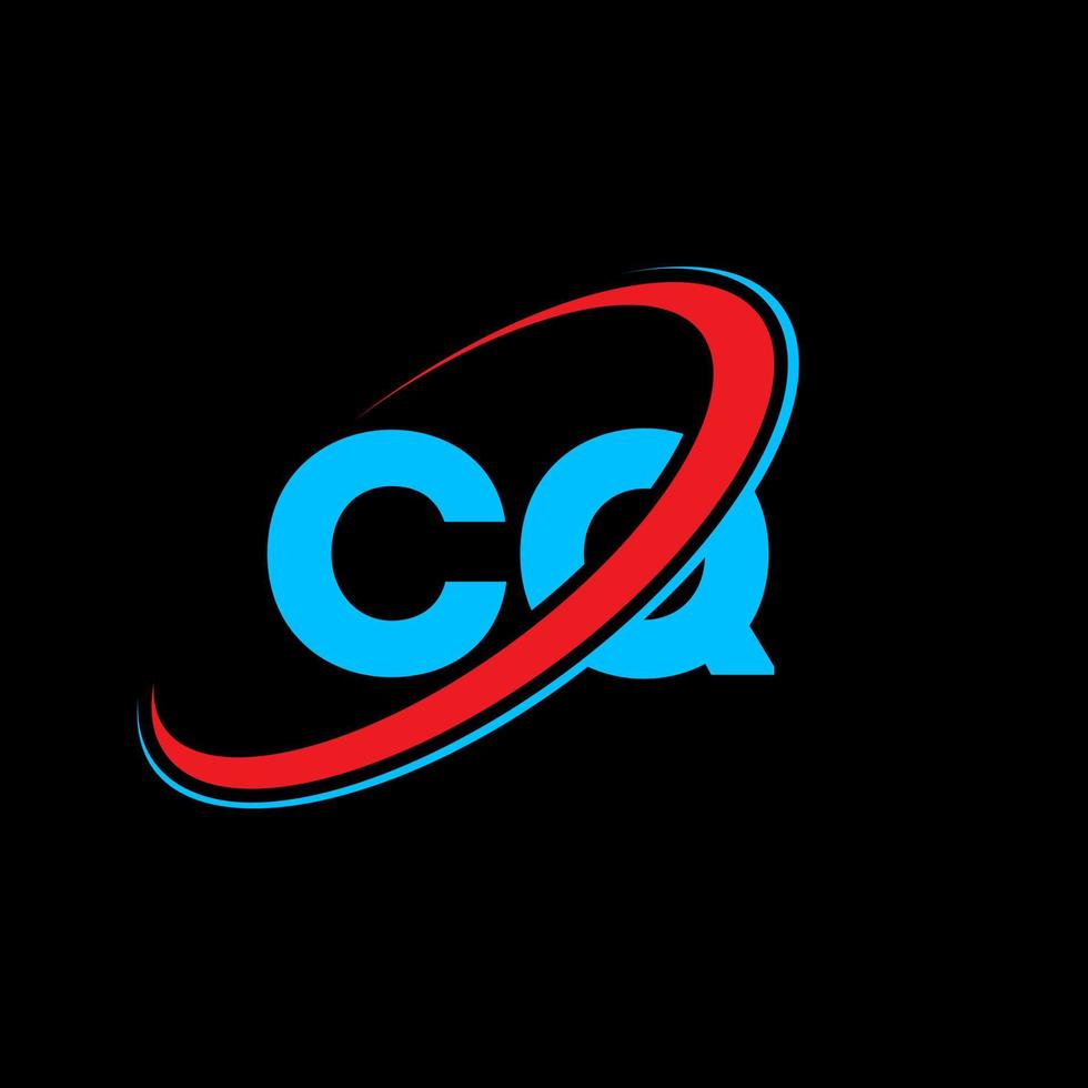 logotipo cq. projeto cq. carta cq azul e vermelha. design de logotipo de letra cq. letra inicial cq vinculado ao logotipo do monograma maiúsculo do círculo. vetor