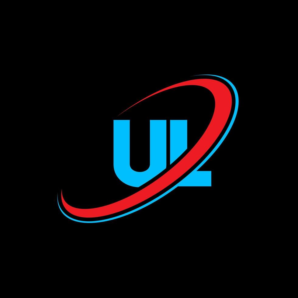 design de logotipo de letra ul ul. letra inicial ul círculo ligado logotipo monograma maiúsculo vermelho e azul. ul logotipo, ul design. u, u vetor