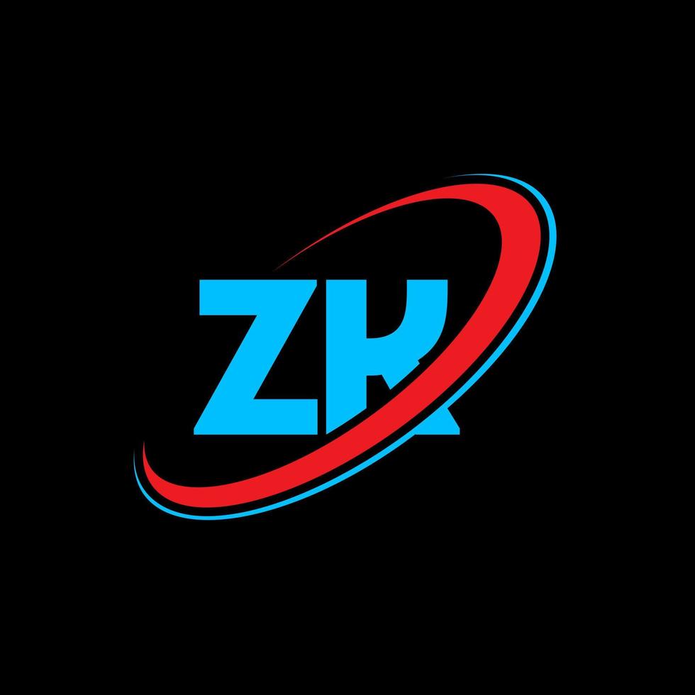 design de logotipo de letra zk zk. letra inicial zk círculo ligado logotipo monograma maiúsculo vermelho e azul. zk logotipo, zk design. zk, zk vetor