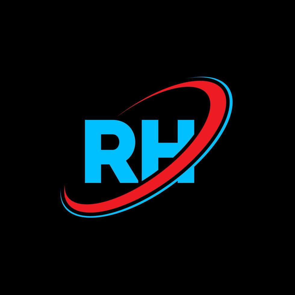 logotipo r. projeto r. letra rh azul e vermelha. design de logotipo de letra rh. letra inicial rh vinculado ao logotipo do monograma maiúsculo do círculo. vetor