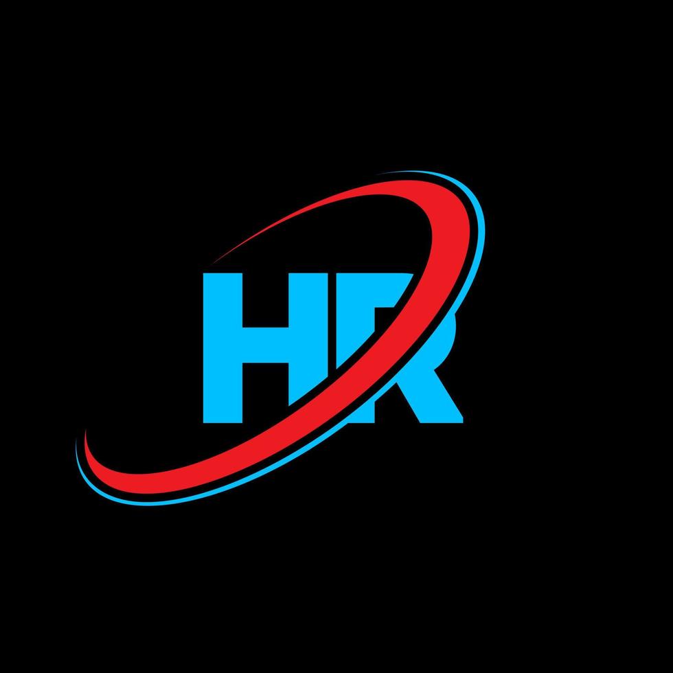 design de logotipo de carta hr hr. letra inicial hr ligado círculo monograma maiúsculo logotipo vermelho e azul. logotipo de rh, design de rh. hora, hora vetor