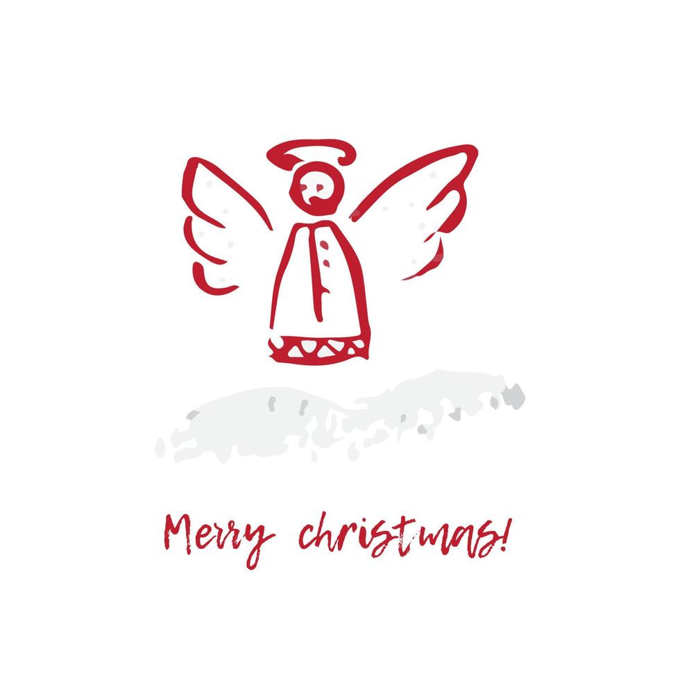 cartão de natal festivo desenhado à mão e ano novo com símbolos de férias anjo e inscrição de saudação caligráfica vetor