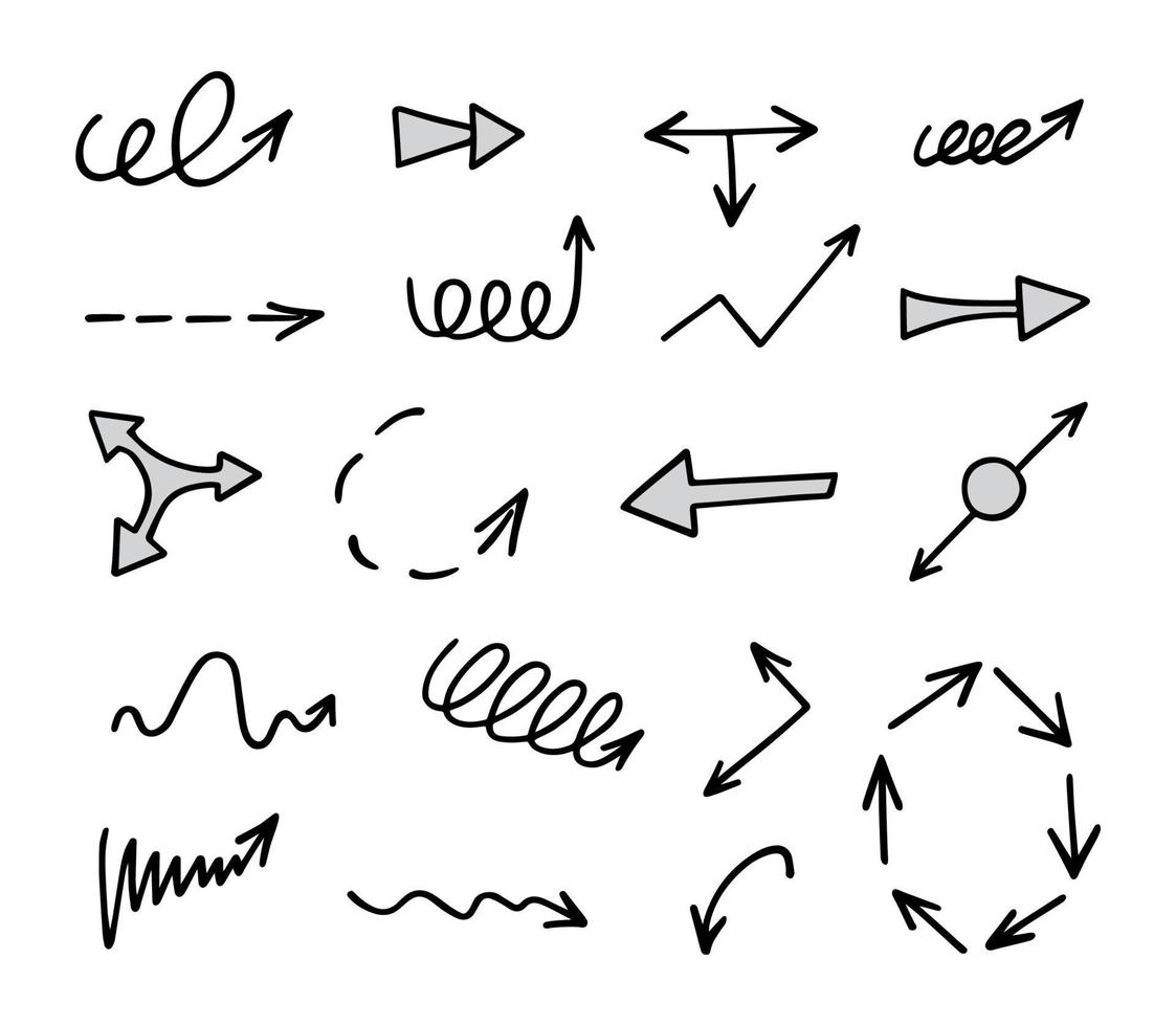conjunto vetorial de setas desenhadas à mão, elementos para apresentação vetor
