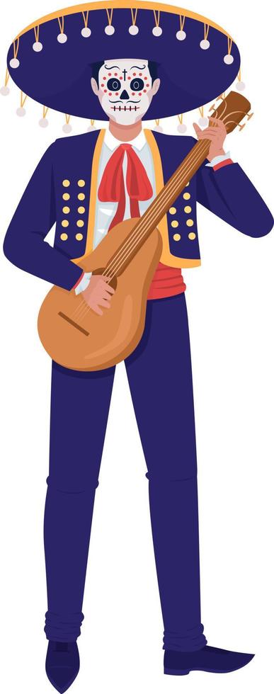 músico mexicano tocando guitarra personagem de vetor de cor semi plana. figura editável. pessoa de corpo inteiro em branco. ilustração de estilo de desenho animado simples de traje tradicional para web design gráfico e animação