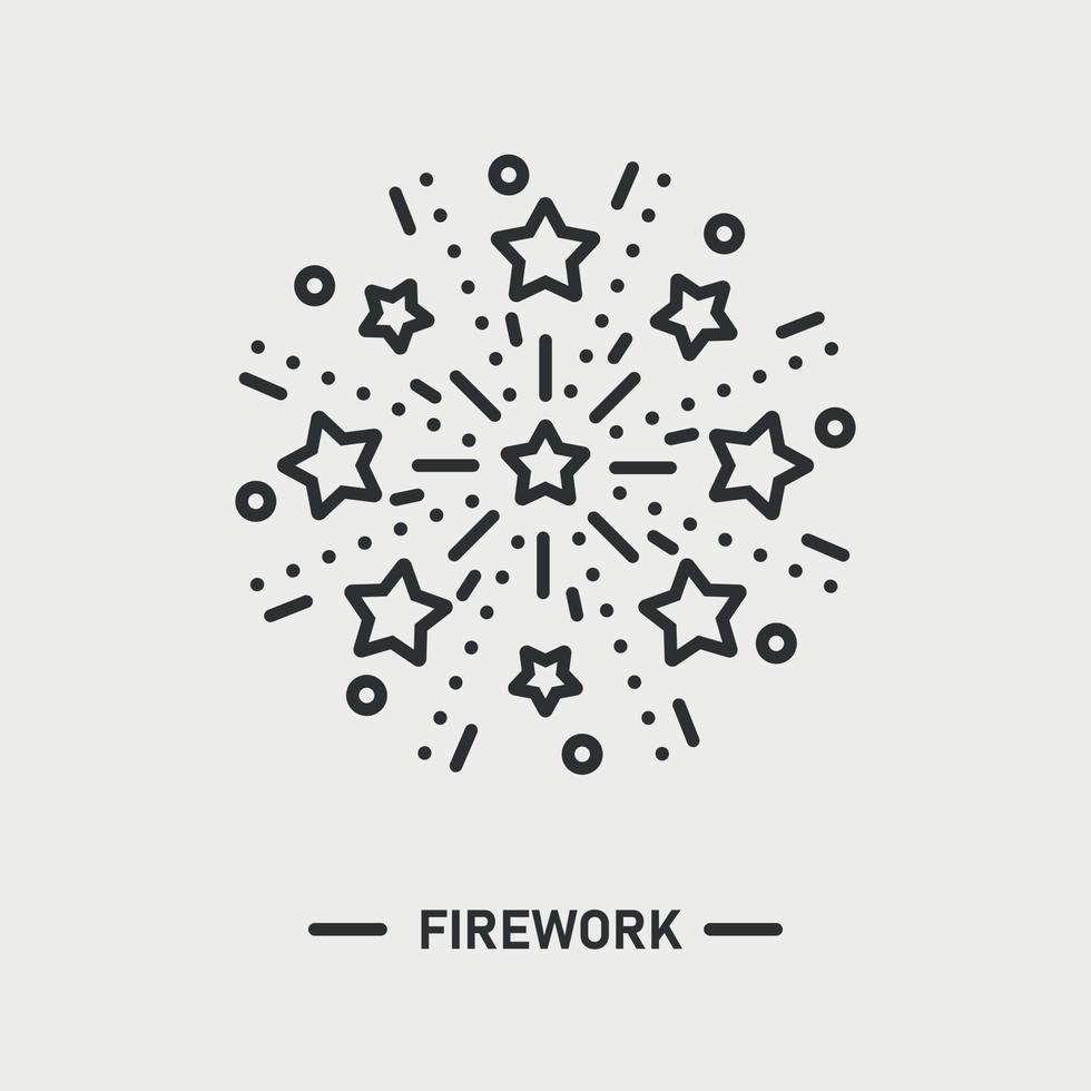 ícone de linha de fogos de artifício. festa de férias, evento do festival. cartão de brilho de estrelas brilhantes. ilustração vetorial vetor