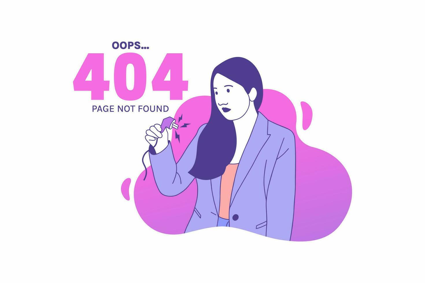 ilustrações mulher segurando plugues de internet a cabo para página de destino do conceito de design de erro 404 oops vetor