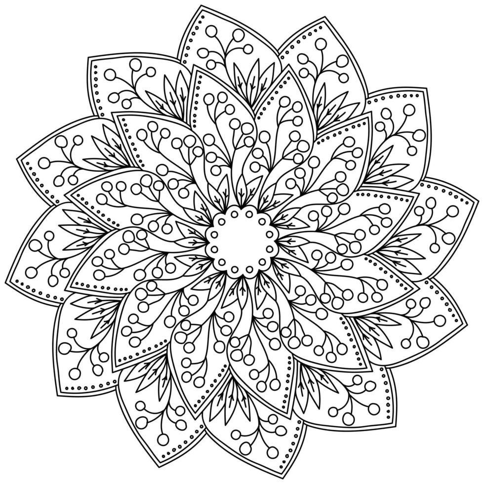 mandala ornamentada com cachos de bagas, página para colorir com motivos vegetais vetor