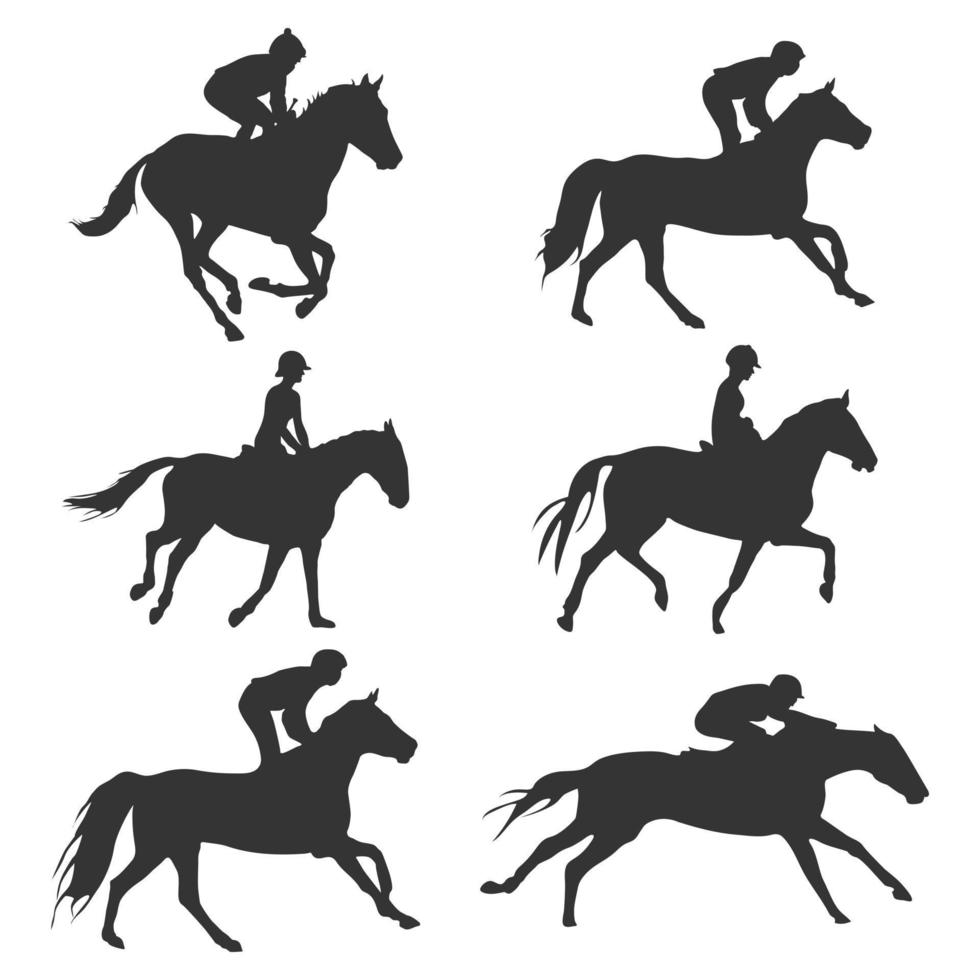 silhueta de cavalo de equitação de jóquei, conjunto de silhueta de jóquei vetor