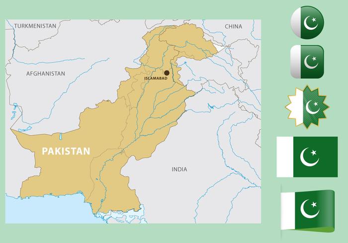 Mapa e bandeiras de Paquistão vetor