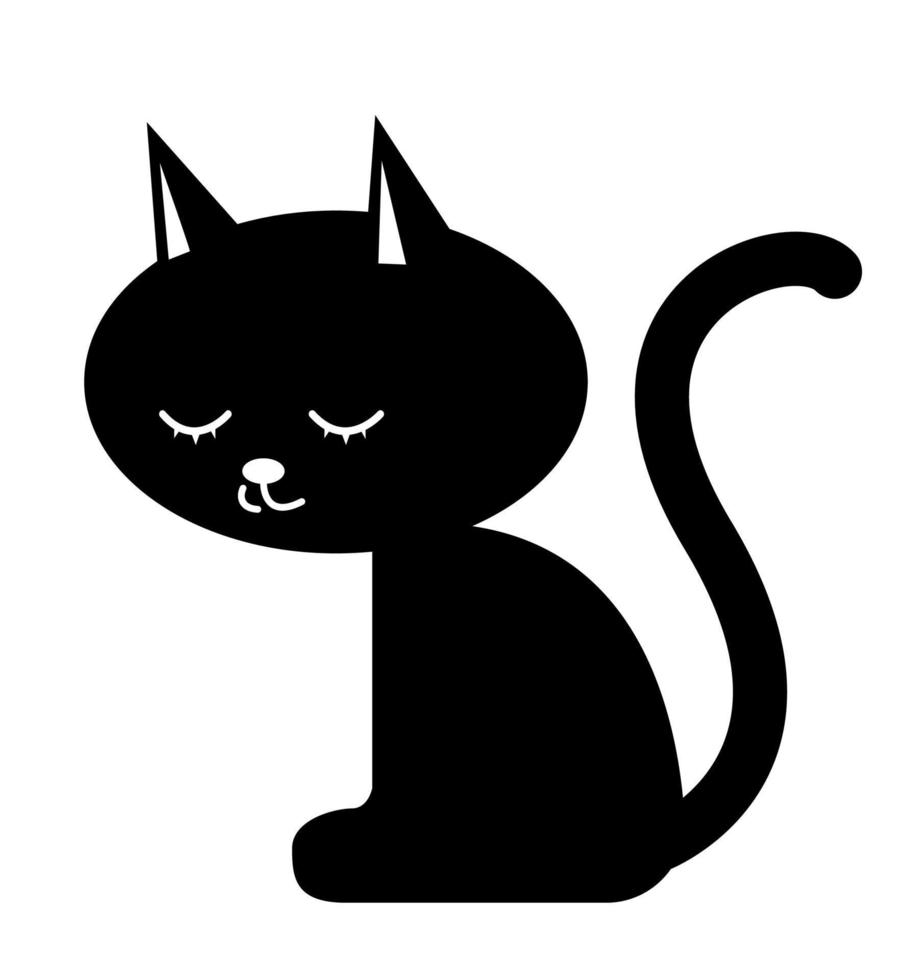 ilustração de gato preto. ilustração de gato preto adorável preto liso, isolado no fundo branco. clipart de esboço de desenho de gatinho, para seus projetos de design. vetor