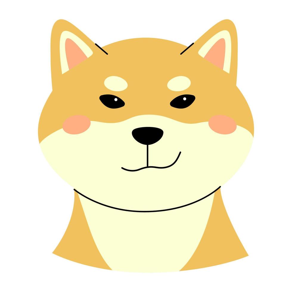 lindo cachorrinho shiba inu com um sorriso. cabeça brincalhão e animal de estimação no peito. bonito estilo desenhado à mão. perfeito para anunciar um avatar de canil, pet shop ou blog vetor