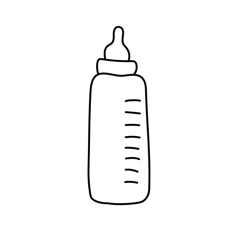 ilustração com uma garrafa de leite de bebê.bac kground em estilo doodle para uma loja infantil, site, cartão postal ou cartaz vetor