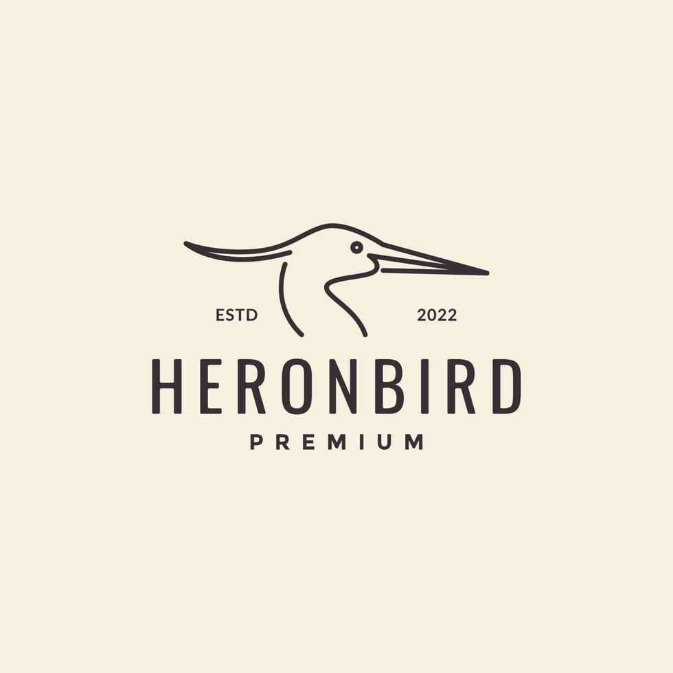 logotipo de hipster de garça de pássaro de cabeça minimalista vetor