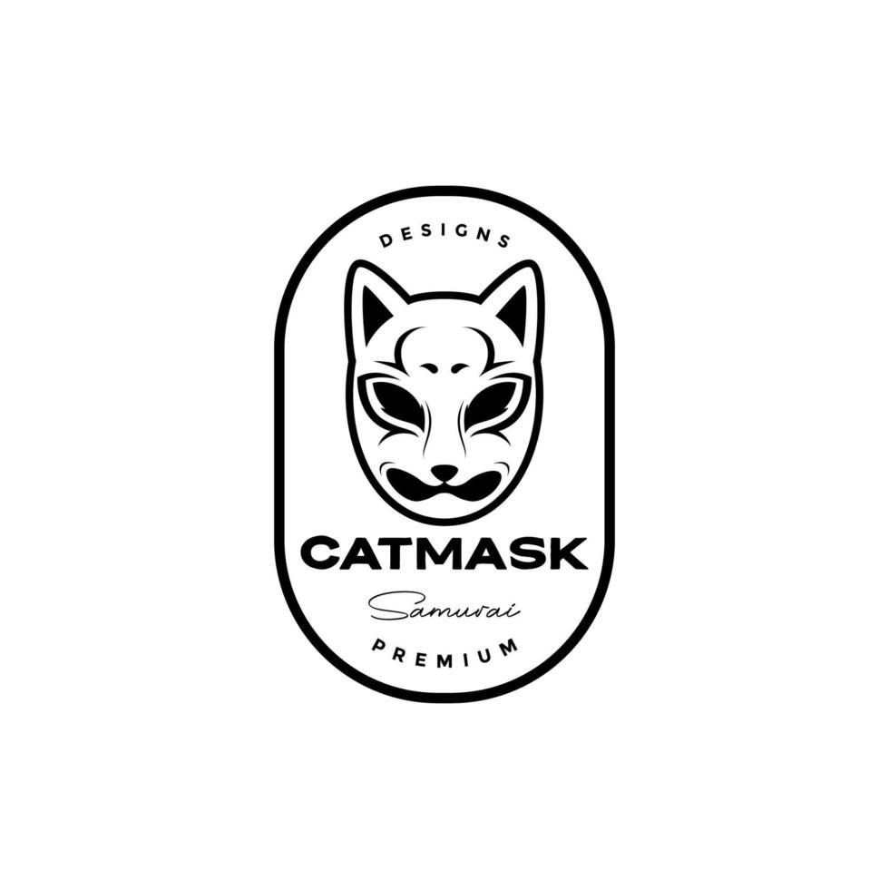 máscara de gato samurai distintivo design de logotipo vintage vetor