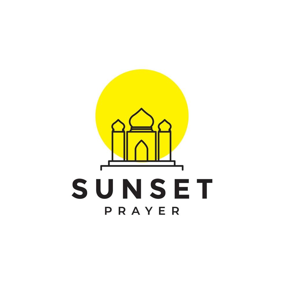 design de logotipo de mesquita e pôr do sol do ramadã vetor