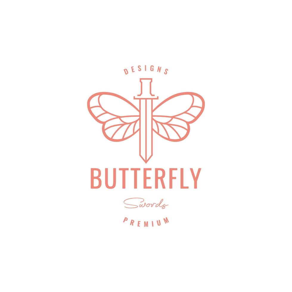 borboleta hipster com design de logotipo de espada vetor