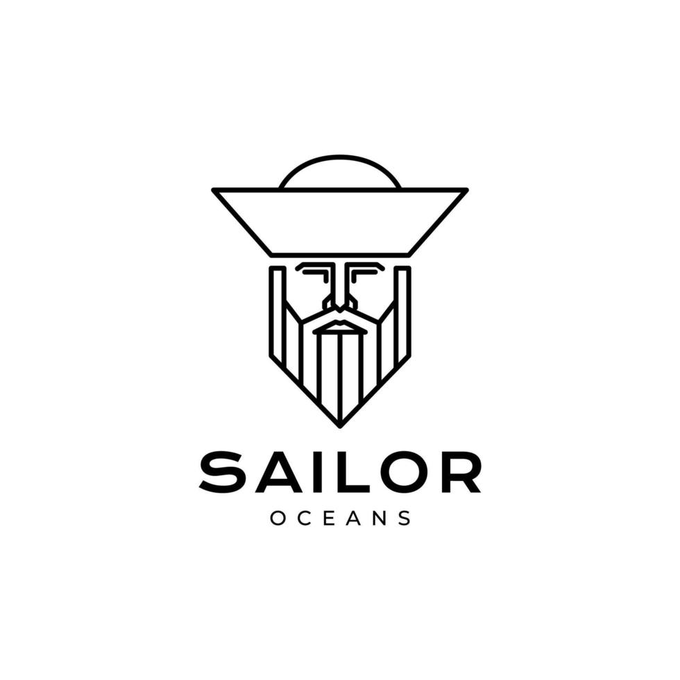 logotipo de linha barbuda de marinheiro de cara velha vintage vetor