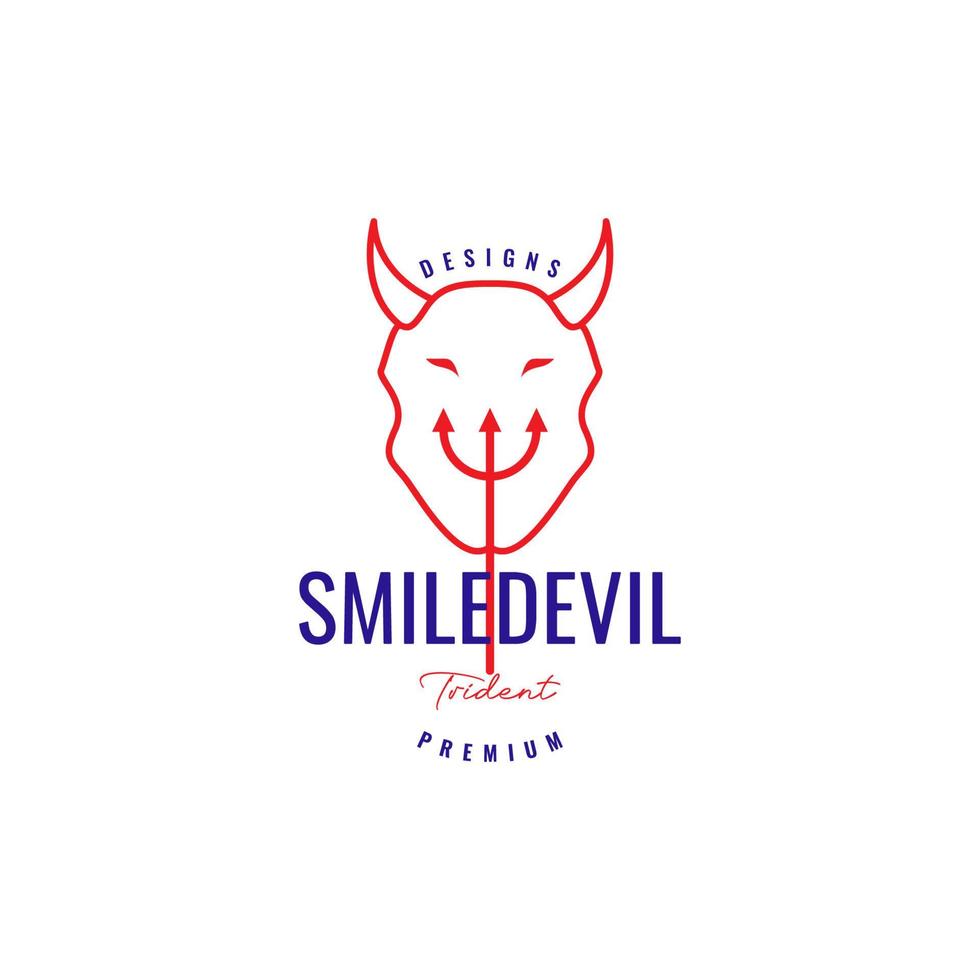 sorriso diabo com design de logotipo tridente vetor