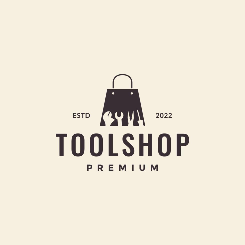 saco de compras com design de logotipo de kit de ferramentas vetor