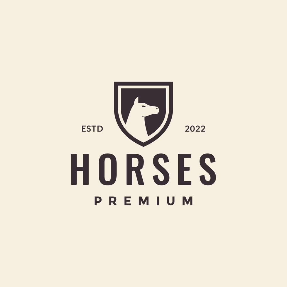 cavalo com design de logotipo de hipster de escudo vetor