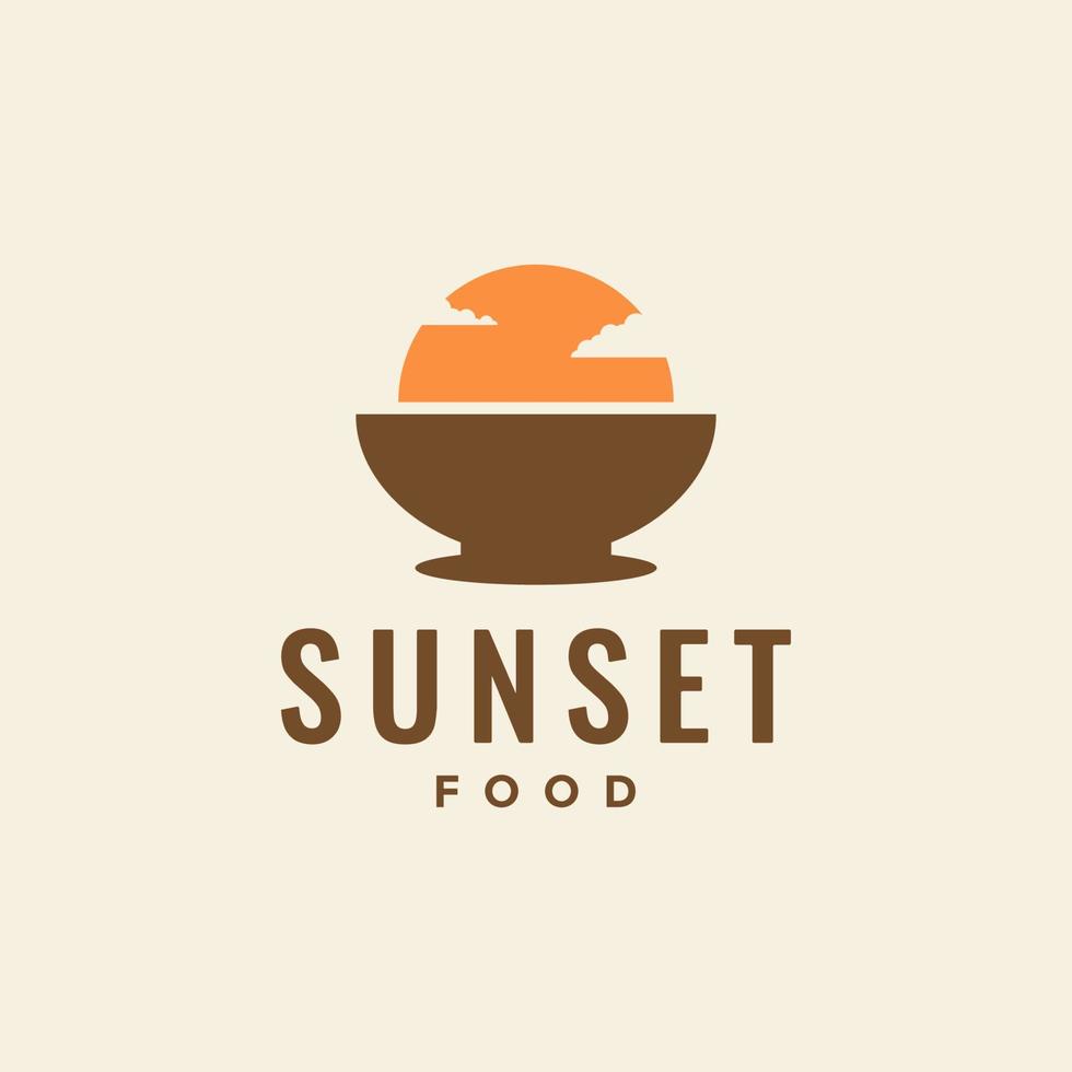 comida do pôr do sol com logotipo de tigela quente vetor