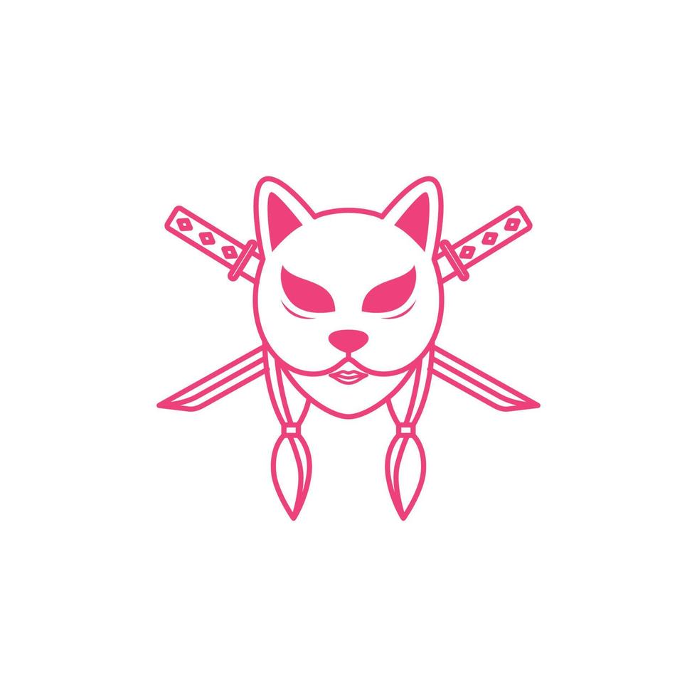 kitsune feminino com design de logotipo de espadas vetor